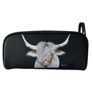 OCS Design Cow Large Cosmetic Bag Pouch Black Top Double zip closure & handle